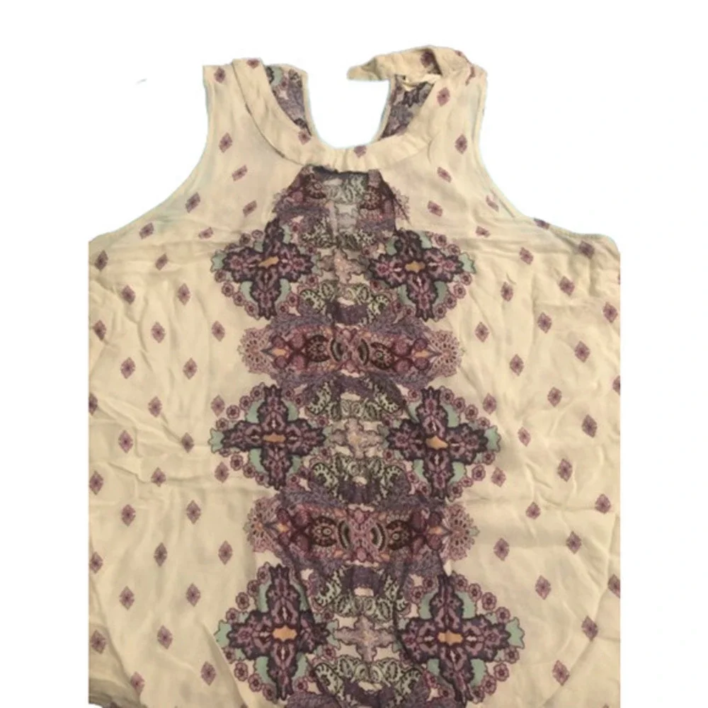 TAYLOR & SAGE High-Neck Keyhole Woven Tank Boho Festival Print Sleeveless - Picture 7 of 10